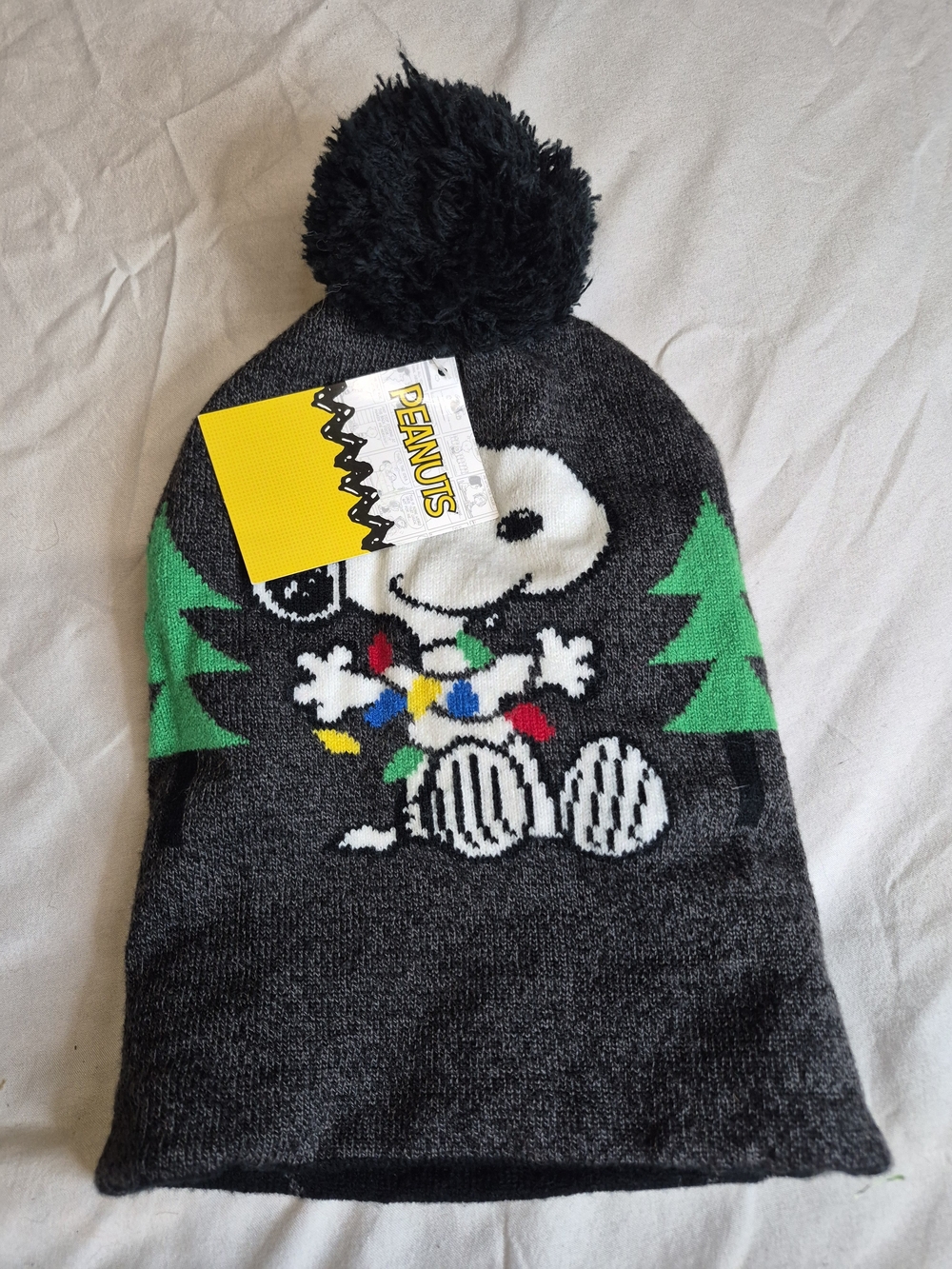 Peanuts Kids Snoopy Pom Beanie Hat - Black, Green & Multicolor